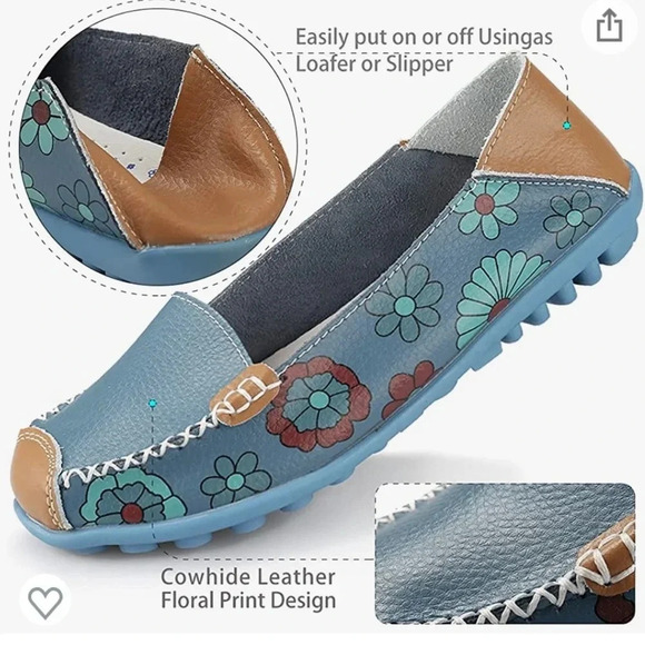New!! Women’s blue floral slip in moccasins size 5 - Picture 2 of 5